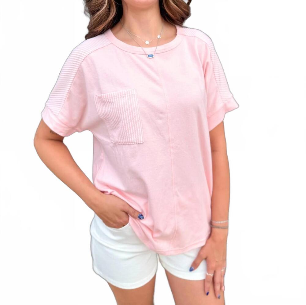 NEW SIMPLY SOUTHERN boxy patch pocket favorite tee in pink